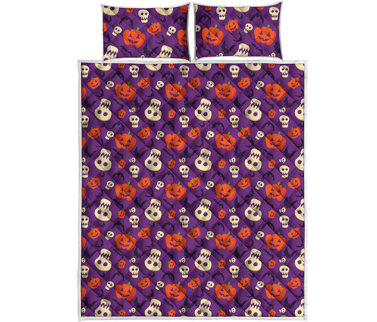 Funny Halloween Pumpkin Pattern Print Quilt Bed Set