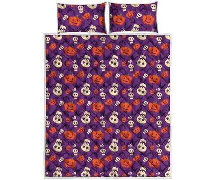 Funny Halloween Pumpkin Pattern Print Quilt Bed Set