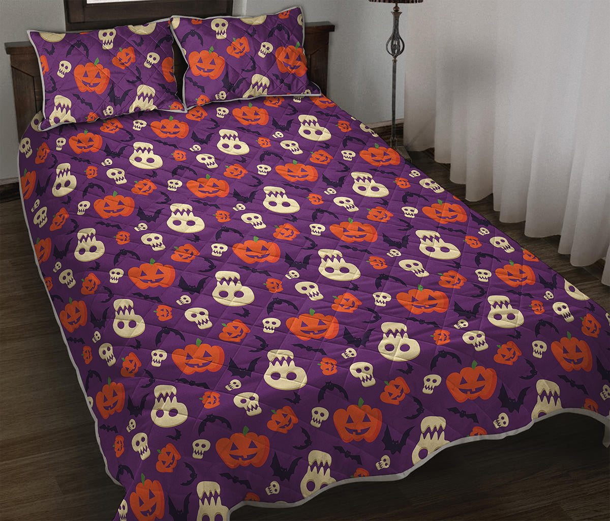Funny Halloween Pumpkin Pattern Print Quilt Bed Set