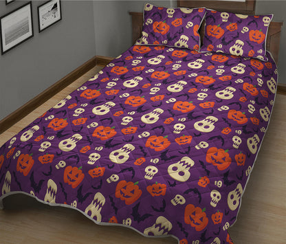 Funny Halloween Pumpkin Pattern Print Quilt Bed Set