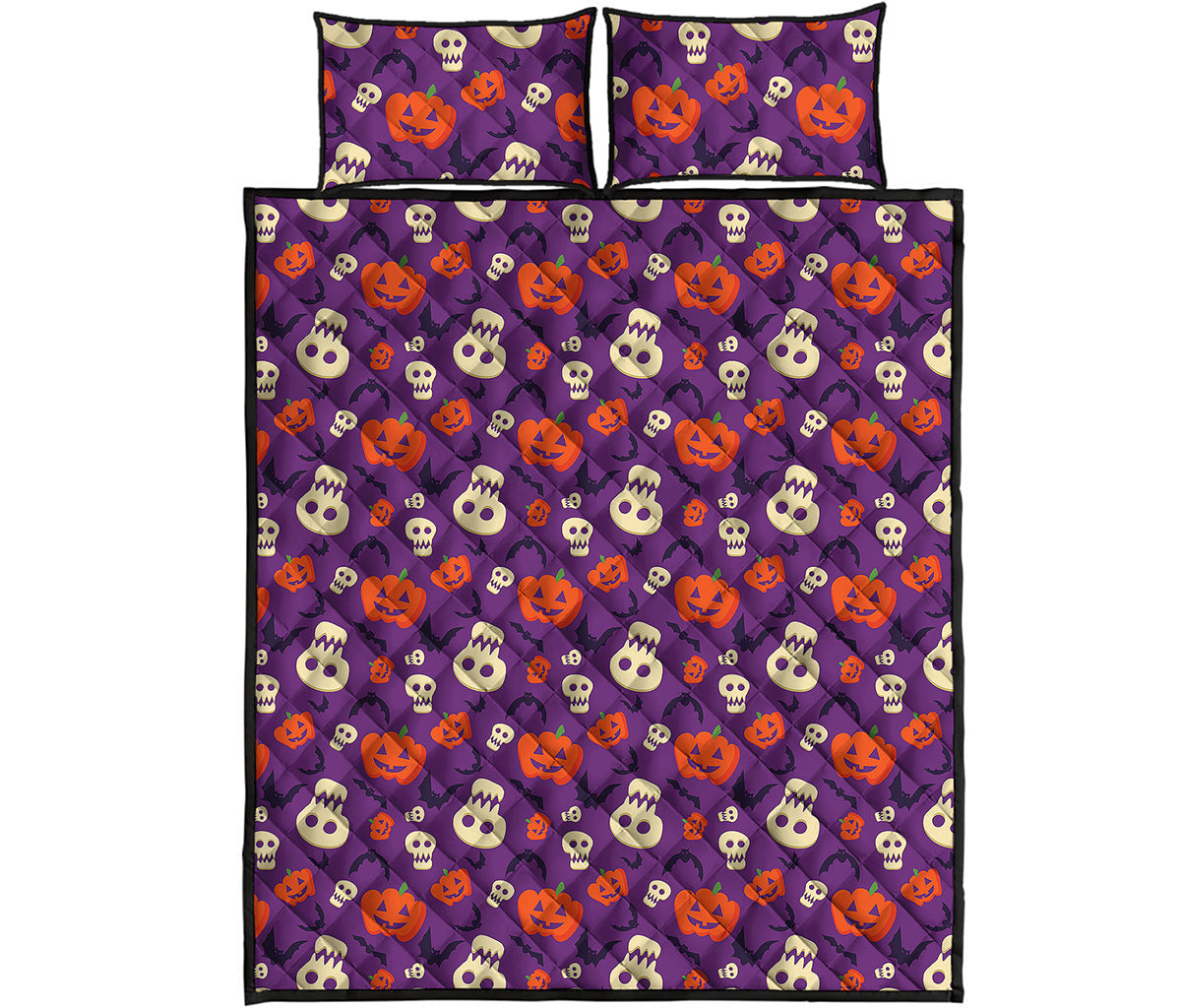 Funny Halloween Pumpkin Pattern Print Quilt Bed Set
