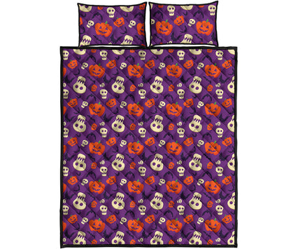 Funny Halloween Pumpkin Pattern Print Quilt Bed Set