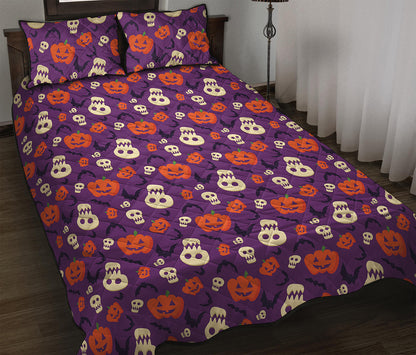 Funny Halloween Pumpkin Pattern Print Quilt Bed Set