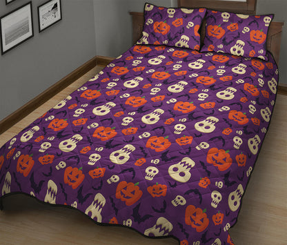 Funny Halloween Pumpkin Pattern Print Quilt Bed Set