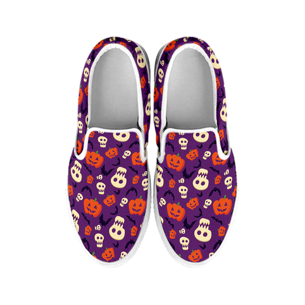 Funny Halloween Pumpkin Pattern Print White Slip On Shoes