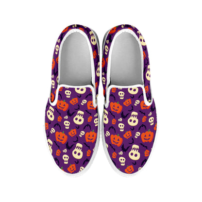 Funny Halloween Pumpkin Pattern Print White Slip On Shoes