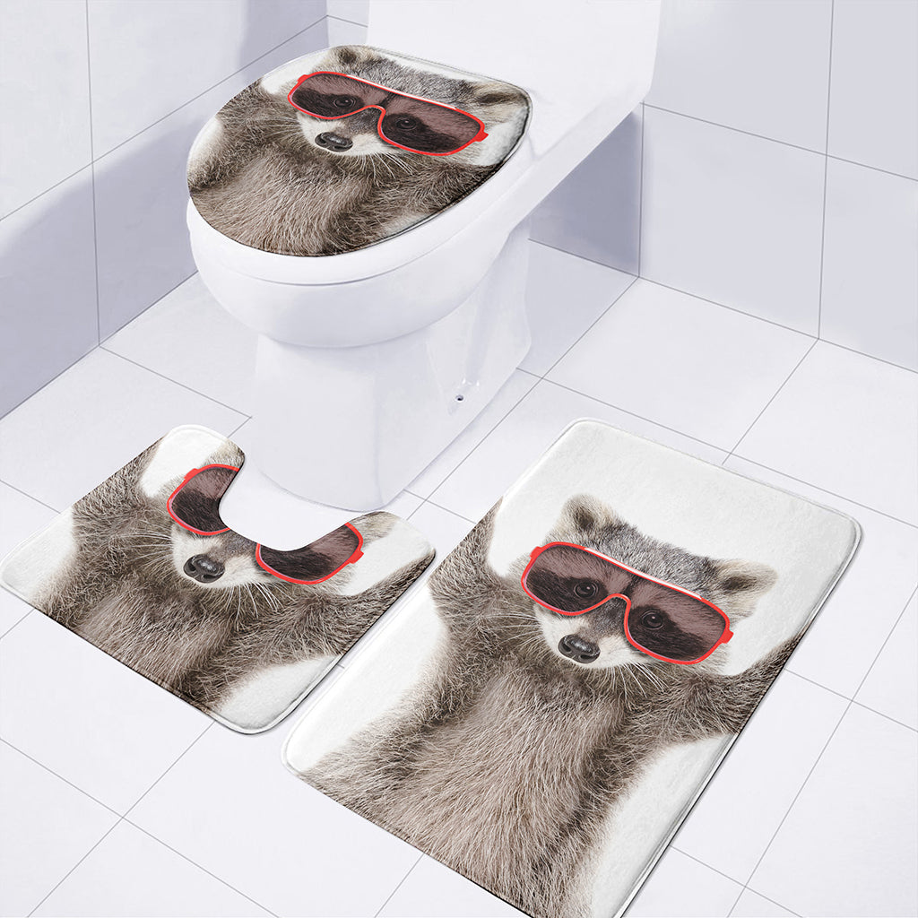 Funny Raccoon Print 3 Piece Bath Mat Set