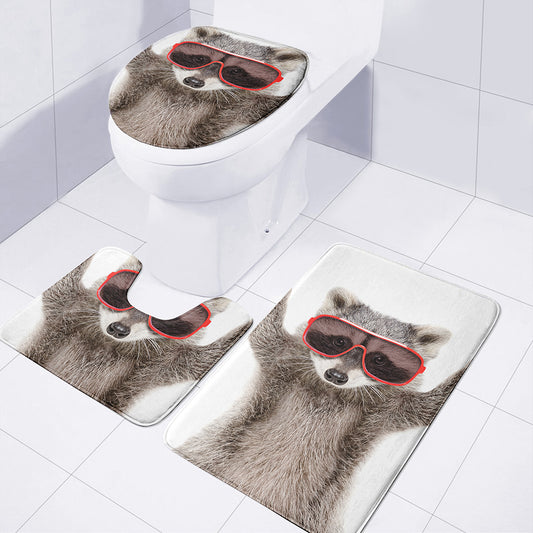 Funny Raccoon Print 3 Piece Bath Mat Set