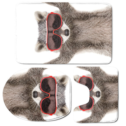 Funny Raccoon Print 3 Piece Bath Mat Set