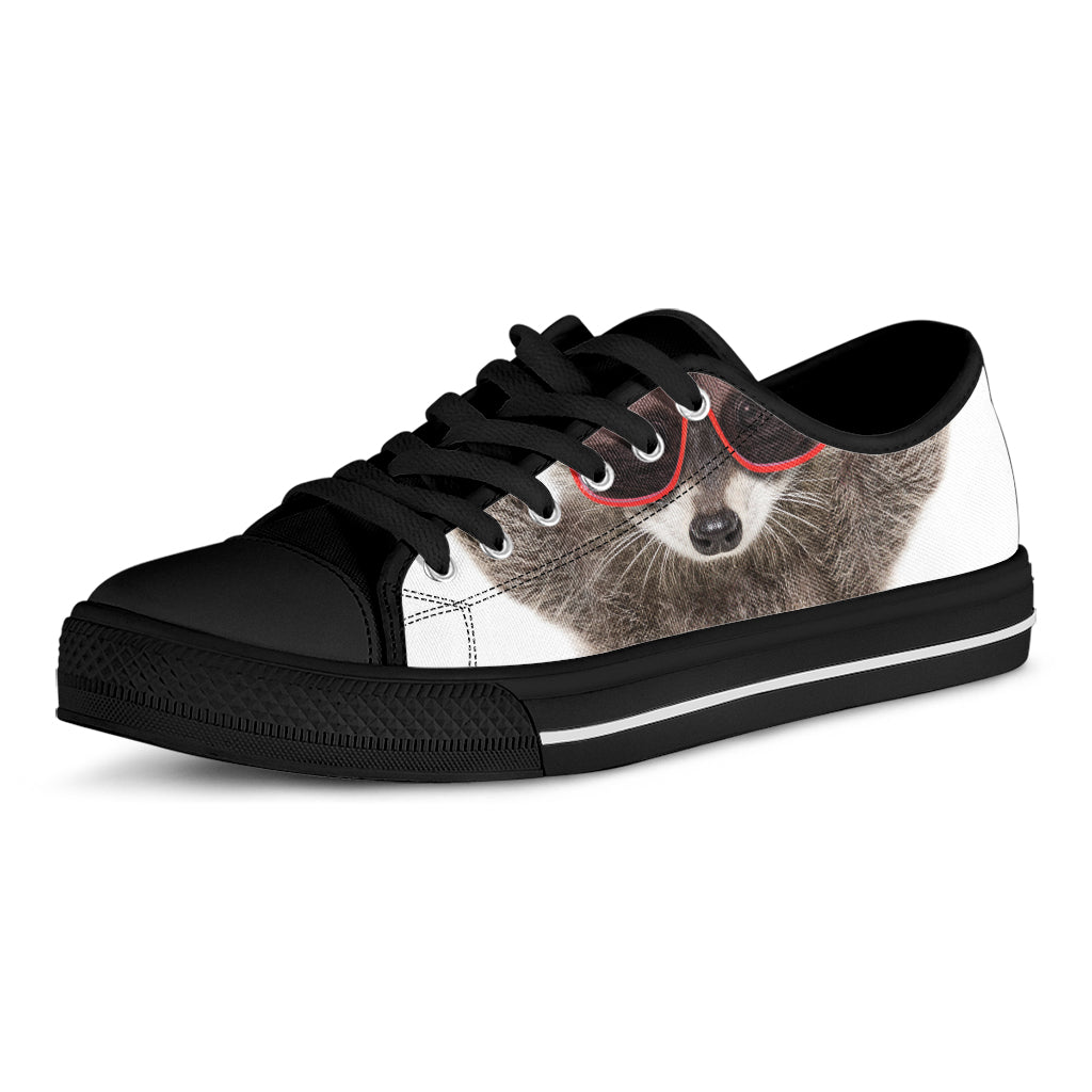 Funny Raccoon Print Black Low Top Shoes