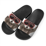 Funny Raccoon Print Black Slide Sandals