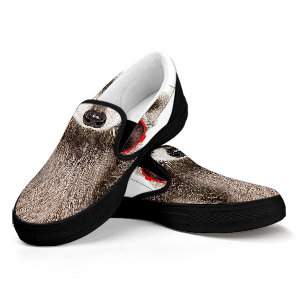 Funny Raccoon Print Black Slip On Shoes