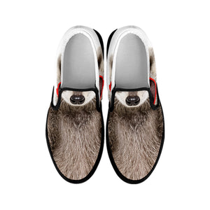Funny Raccoon Print Black Slip On Shoes