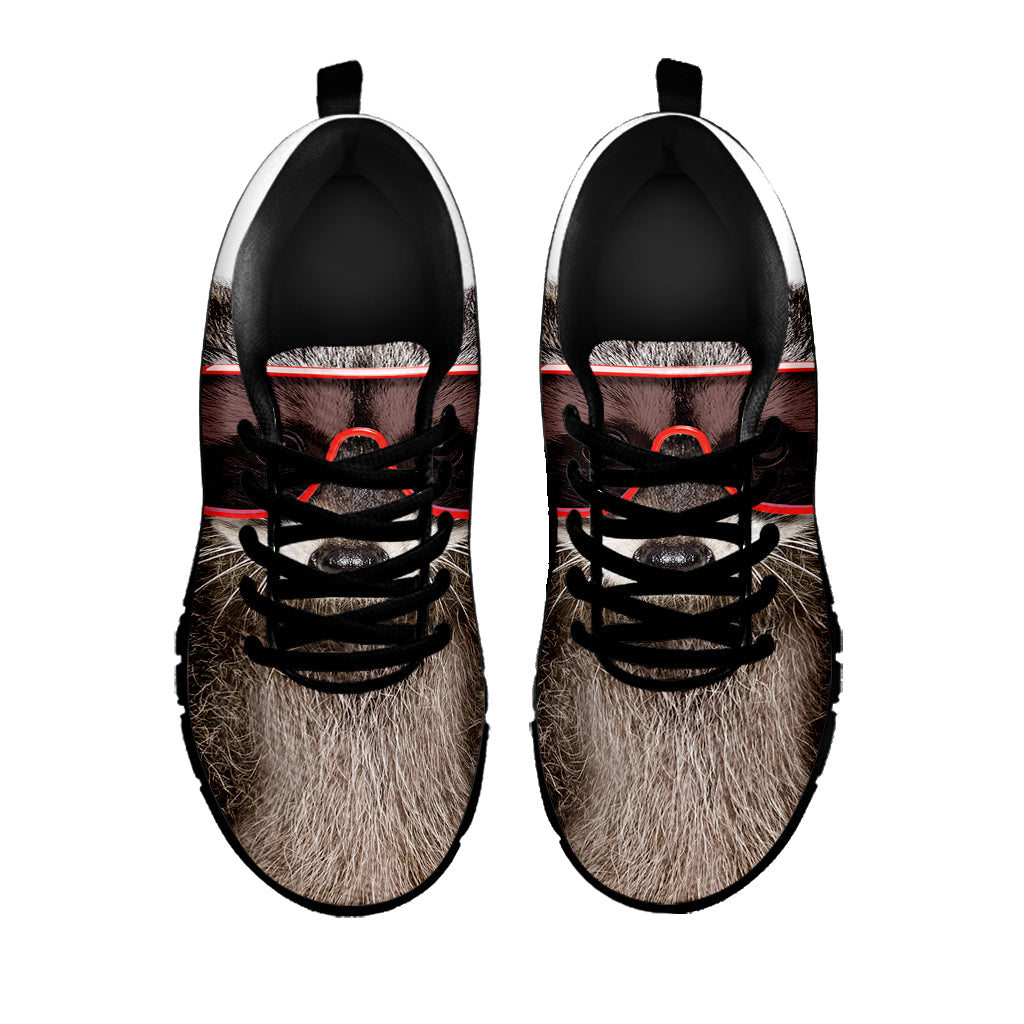 Funny Raccoon Print Black Sneakers