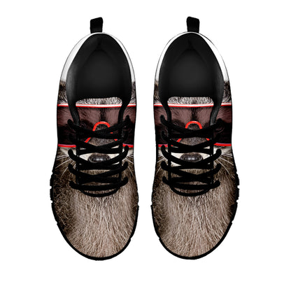 Funny Raccoon Print Black Sneakers