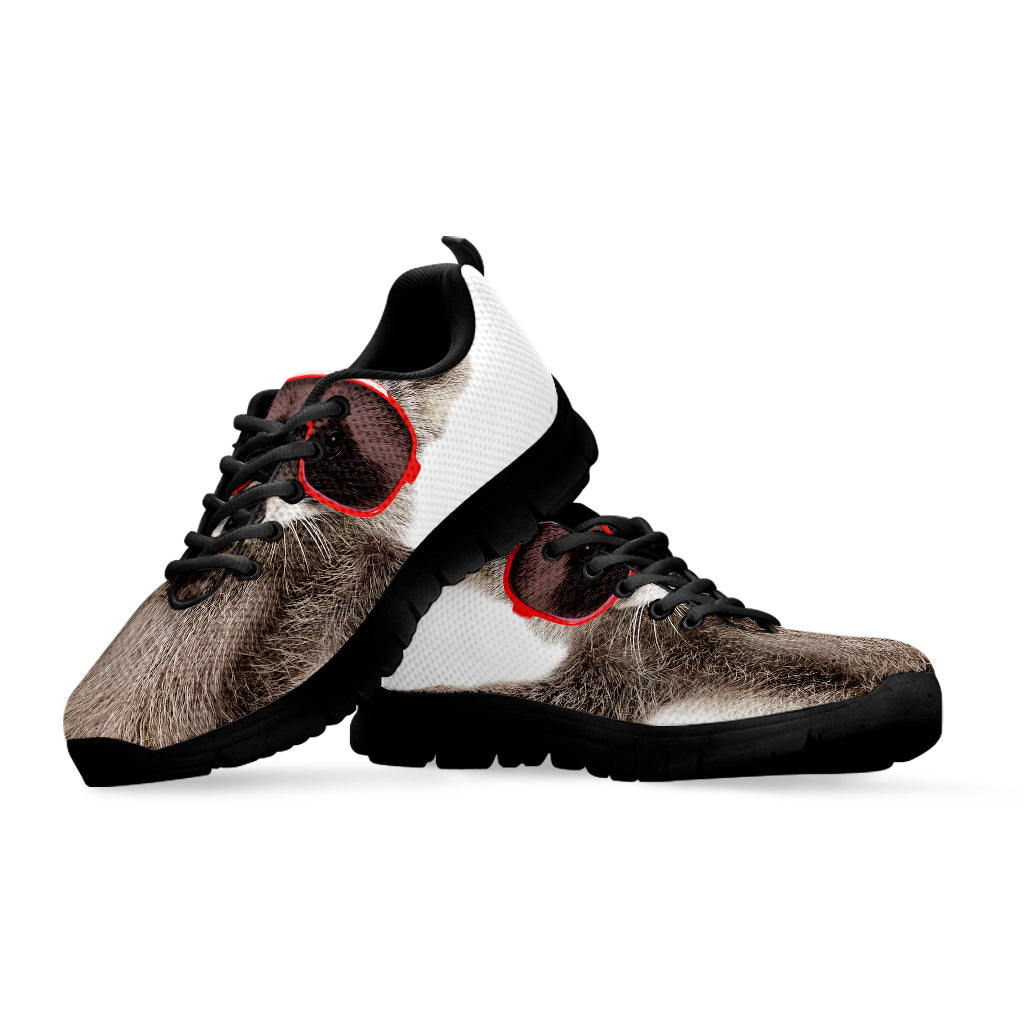 Funny Raccoon Print Black Sneakers