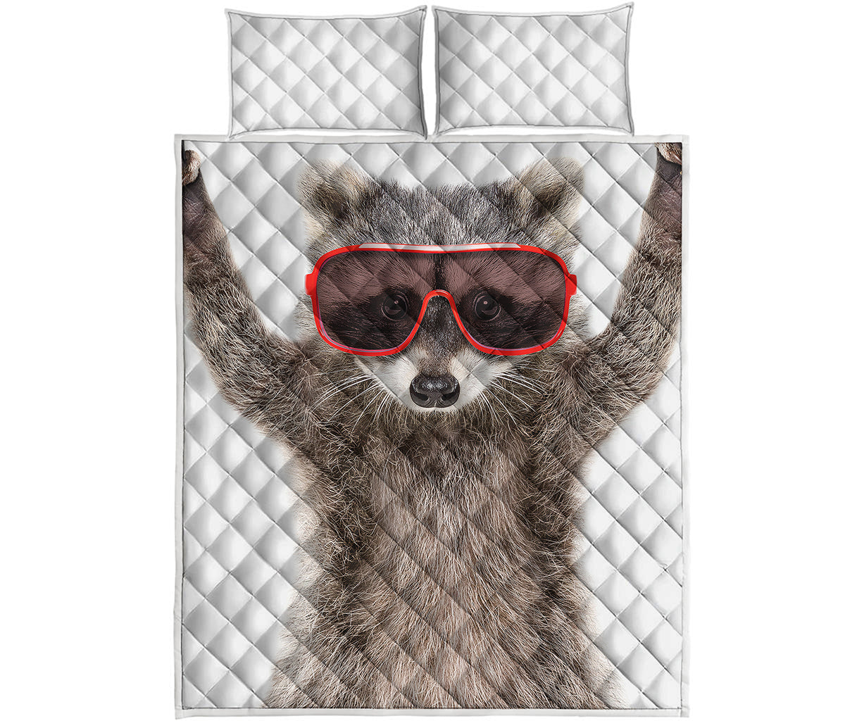 Funny Raccoon Print Quilt Bed Set