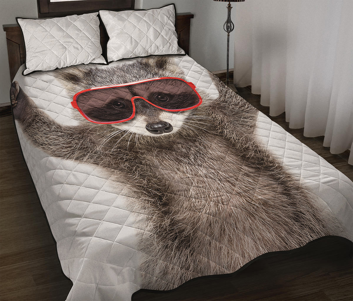 Funny Raccoon Print Quilt Bed Set