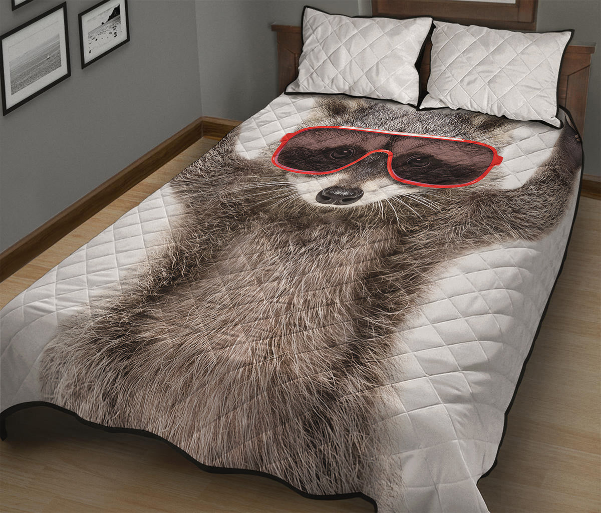 Funny Raccoon Print Quilt Bed Set