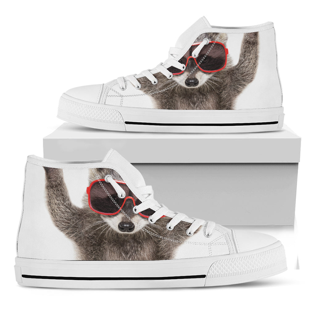 Funny Raccoon Print White High Top Shoes