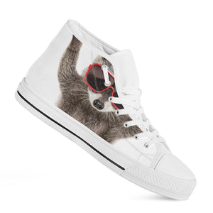 Funny Raccoon Print White High Top Shoes