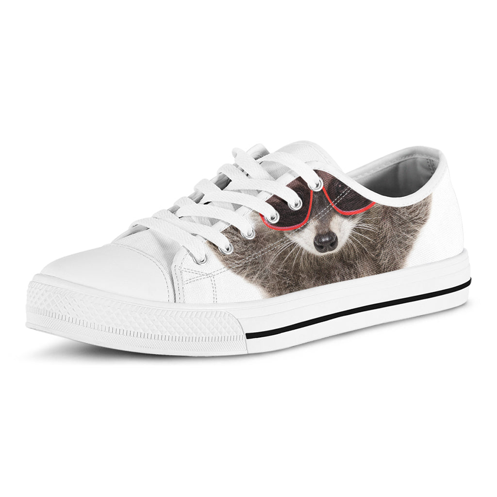 Funny Raccoon Print White Low Top Shoes