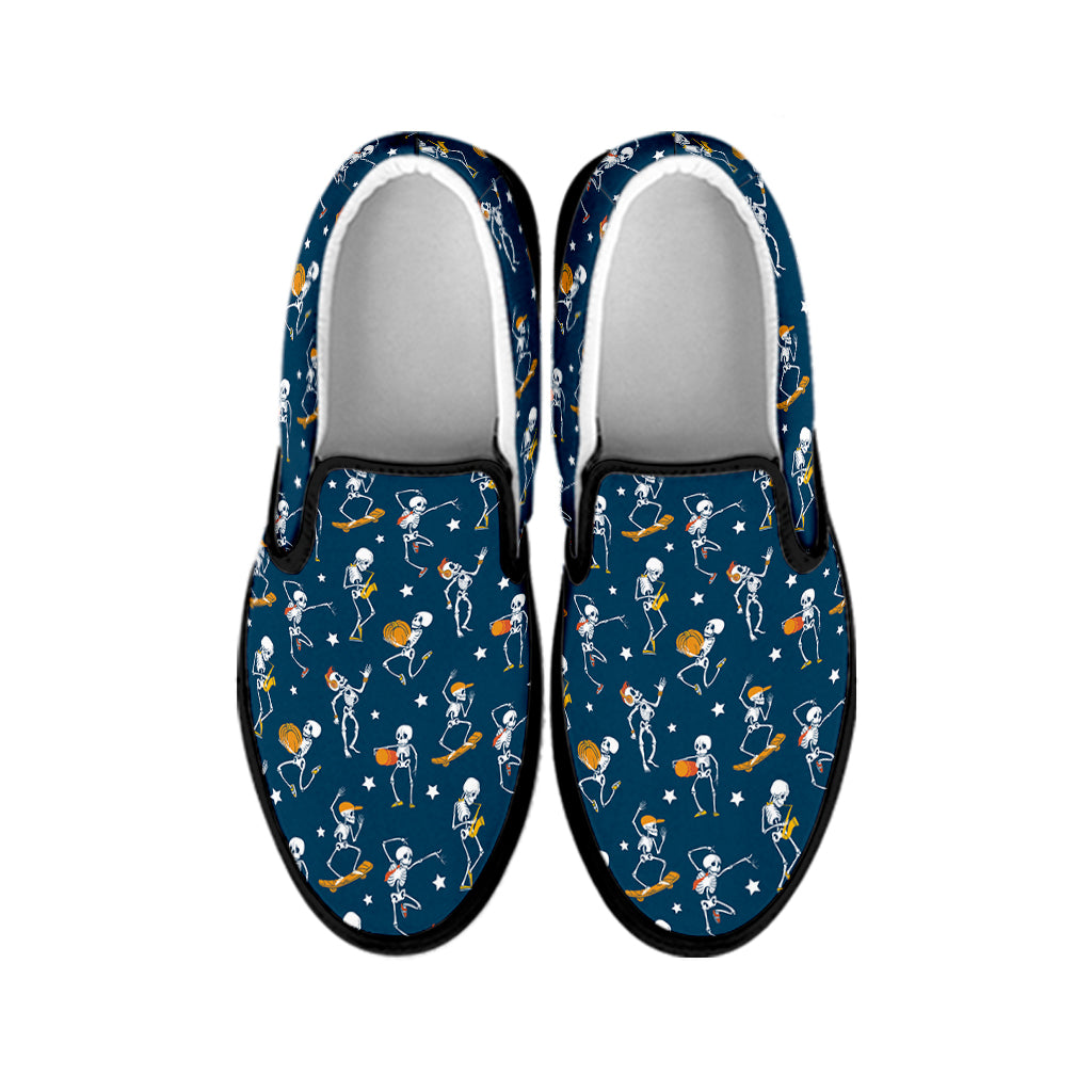 Funny Skeleton Party Pattern Print Black Slip On Shoes
