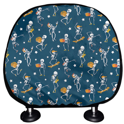 Funny Skeleton Party Pattern Print Car Headrest Covers