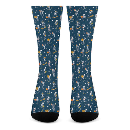 Funny Skeleton Party Pattern Print Crew Socks
