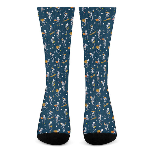 Funny Skeleton Party Pattern Print Crew Socks