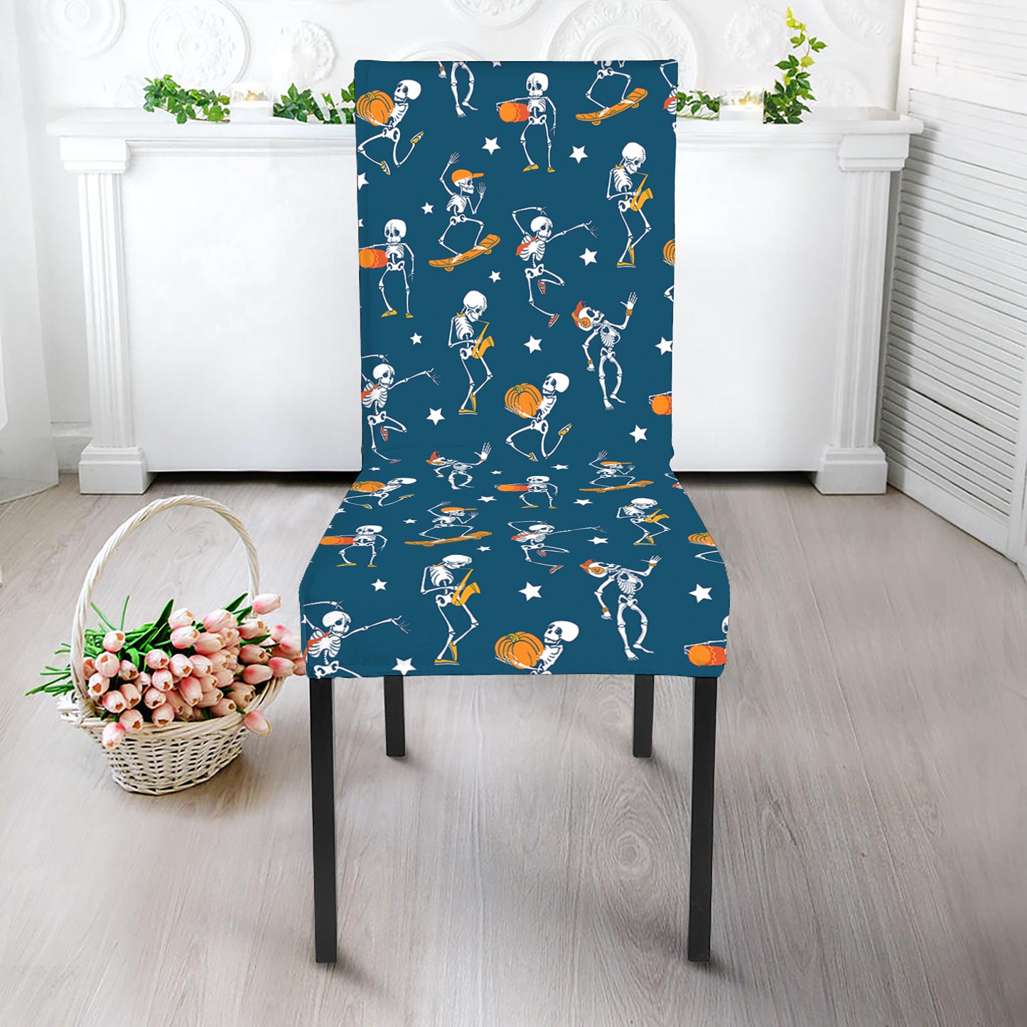 Funny Skeleton Party Pattern Print Dining Chair Slipcover