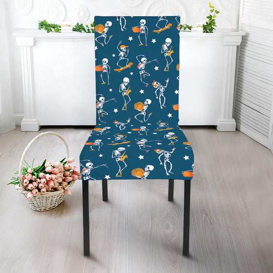 Funny Skeleton Party Pattern Print Dining Chair Slipcover