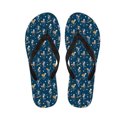 Funny Skeleton Party Pattern Print Flip Flops