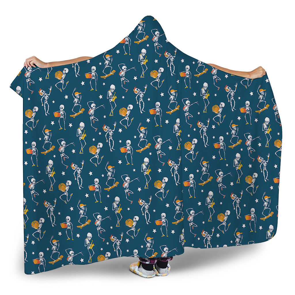 Funny Skeleton Party Pattern Print Hooded Blanket