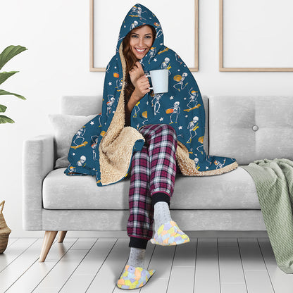 Funny Skeleton Party Pattern Print Hooded Blanket
