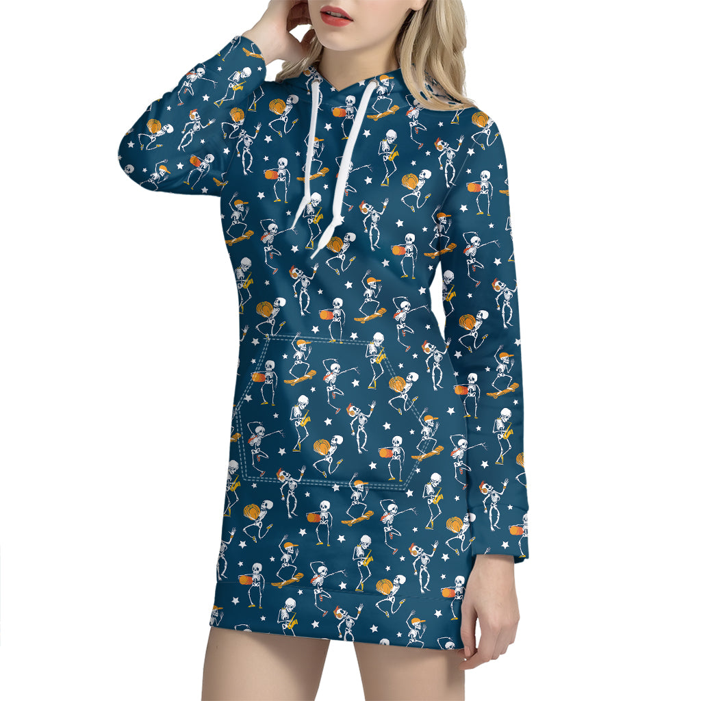 Funny Skeleton Party Pattern Print Hoodie Dress