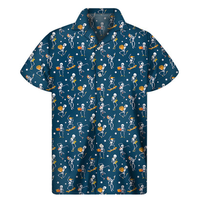 Funny Skeleton Party Pattern Print Men's Short Sleeve Shirt