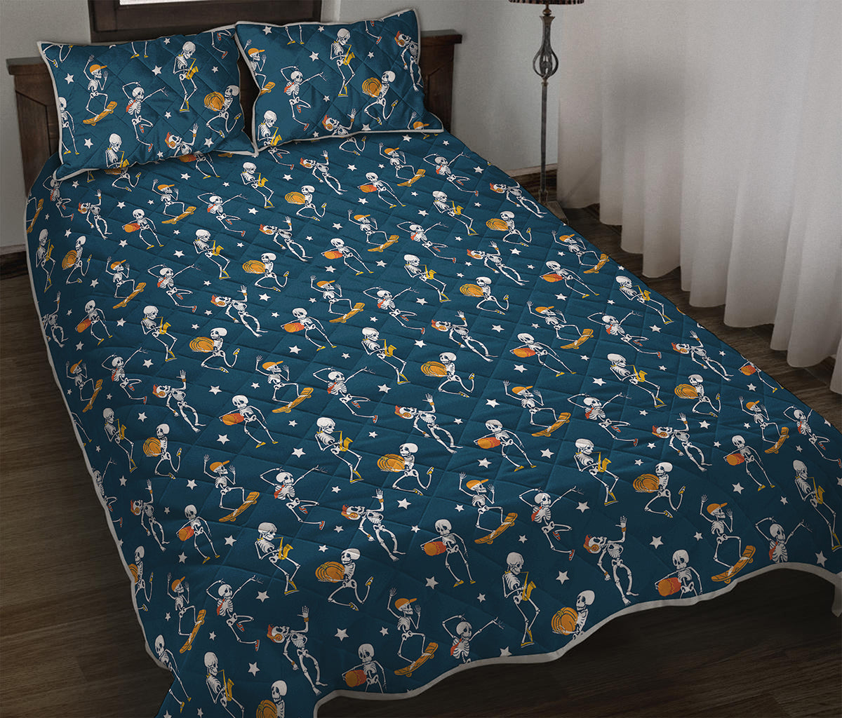 Funny Skeleton Party Pattern Print Quilt Bed Set