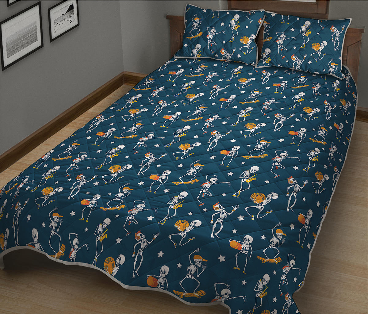 Funny Skeleton Party Pattern Print Quilt Bed Set