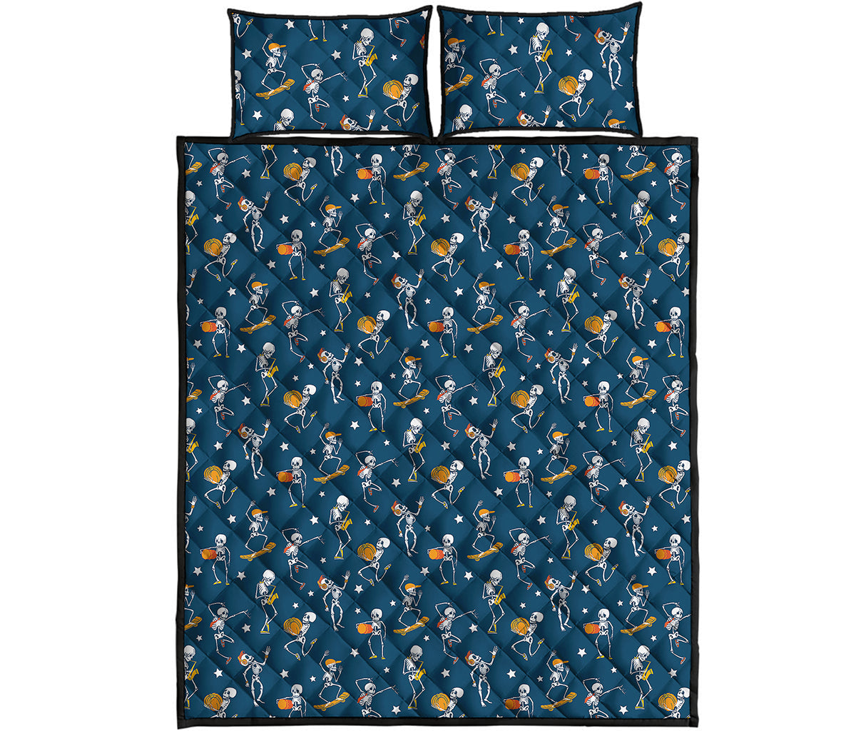 Funny Skeleton Party Pattern Print Quilt Bed Set