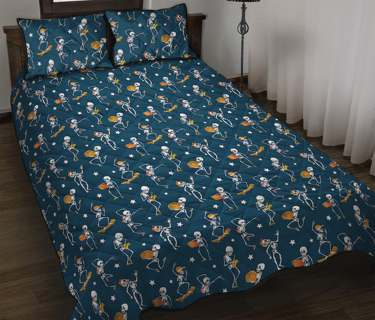 Funny Skeleton Party Pattern Print Quilt Bed Set