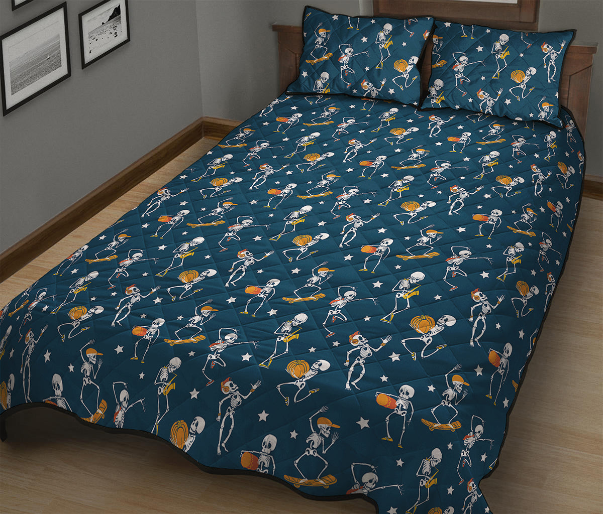 Funny Skeleton Party Pattern Print Quilt Bed Set