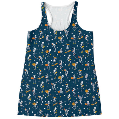 Funny Skeleton Party Pattern Print Women's Racerback Tank Top