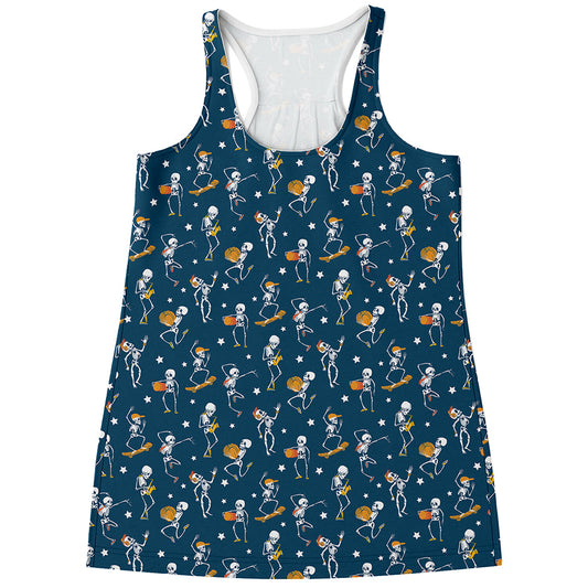 Funny Skeleton Party Pattern Print Women's Racerback Tank Top