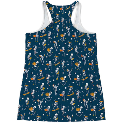 Funny Skeleton Party Pattern Print Women's Racerback Tank Top