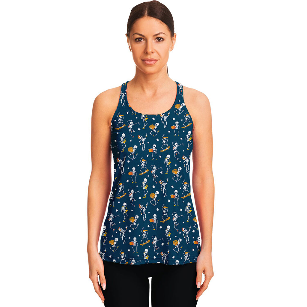 Funny Skeleton Party Pattern Print Women's Racerback Tank Top