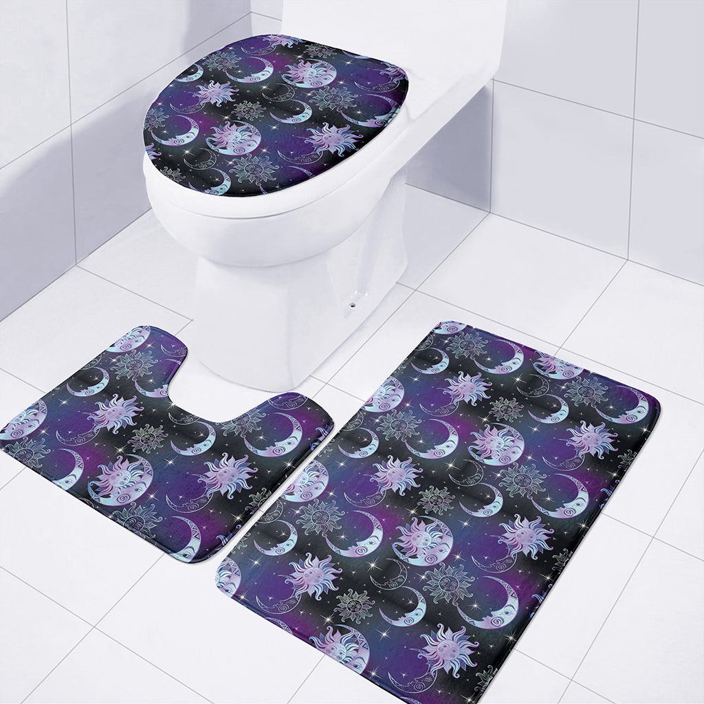Galaxy Celestial Sun And Moon Print 3 Piece Bath Mat Set