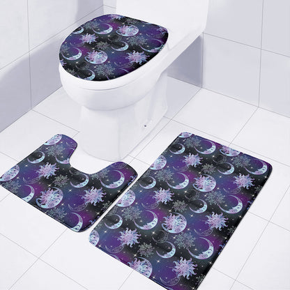 Galaxy Celestial Sun And Moon Print 3 Piece Bath Mat Set