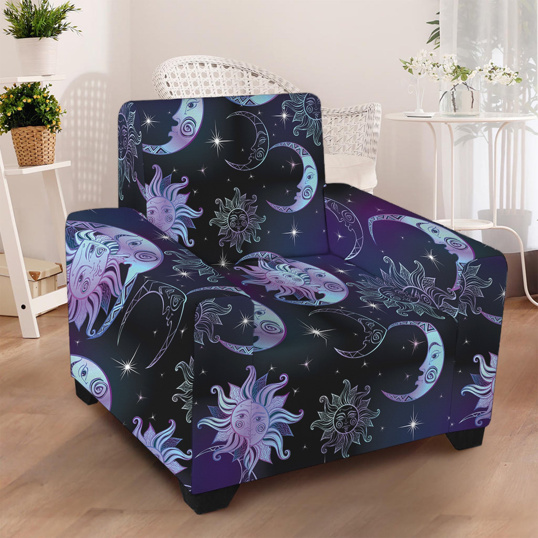 Galaxy Celestial Sun And Moon Print Armchair Slipcover