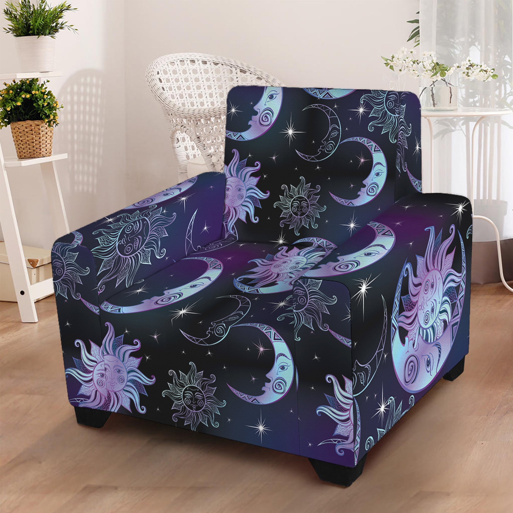 Galaxy Celestial Sun And Moon Print Armchair Slipcover